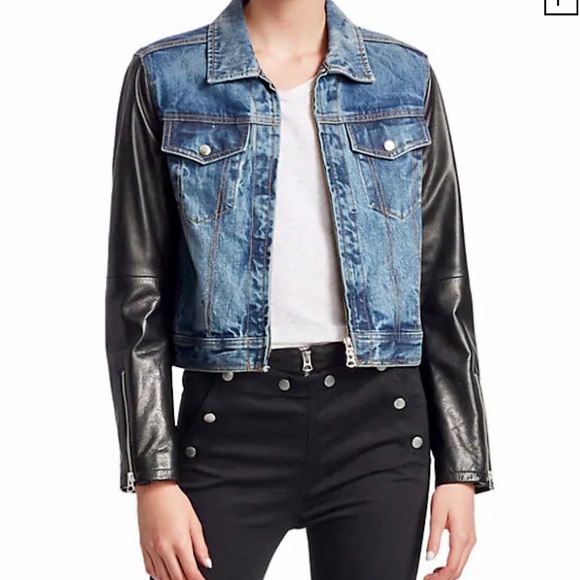 Rag &Bone Leather & Denim Crop Jacket In Indigo XS - Picture 1 of 16